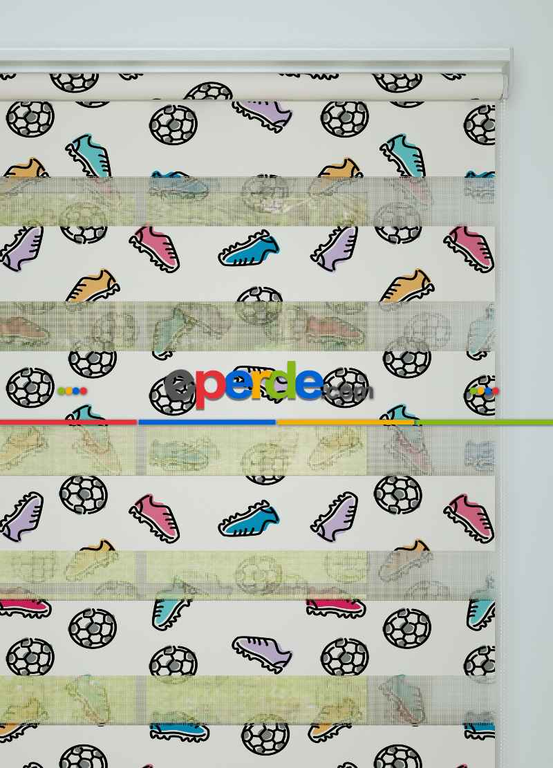 Çocuk Odası - Pembe Lila Krampon Ve Top Desenli Baskılı Zebra Perde