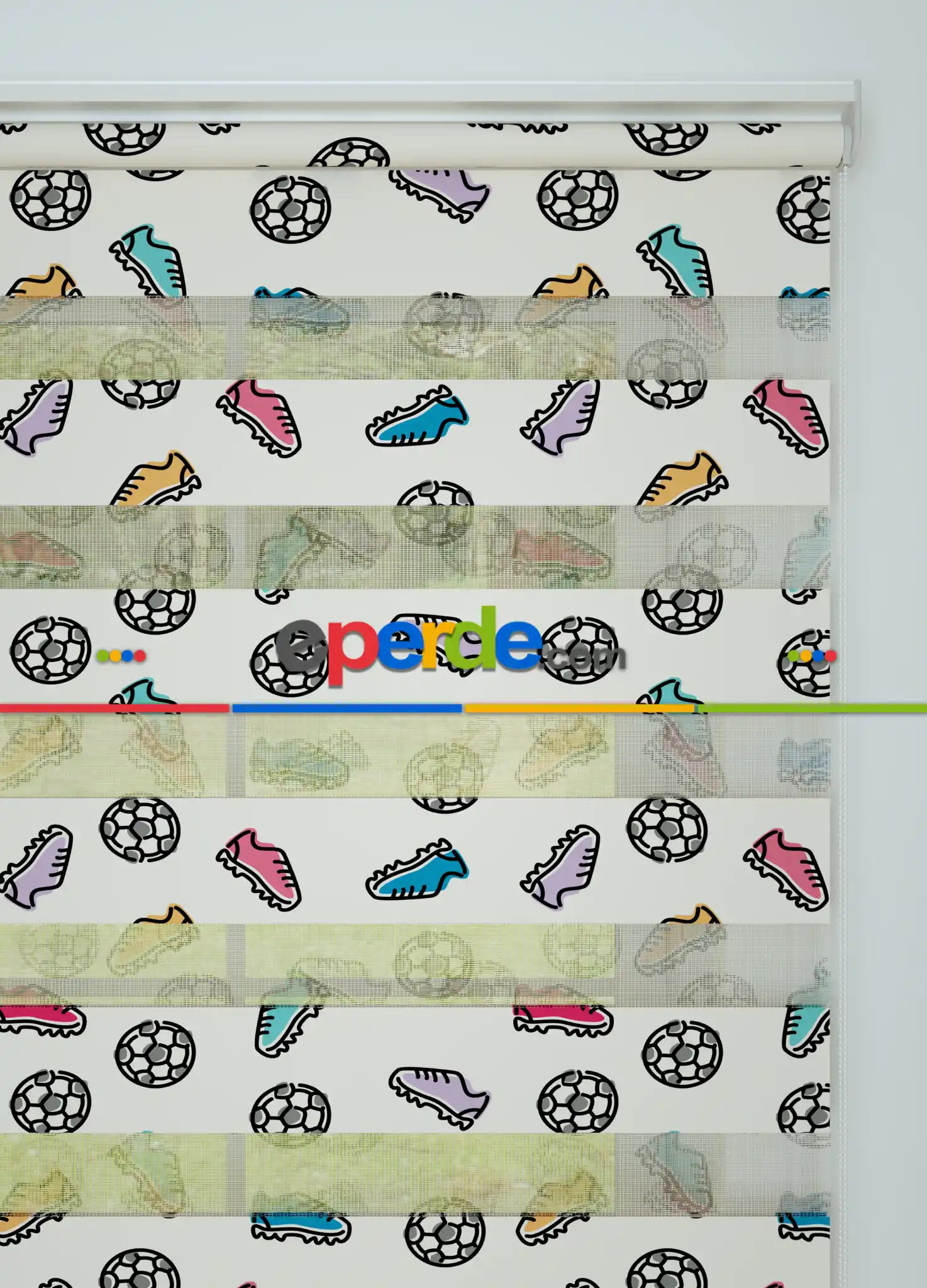 Pembe Lila Krampon Ve Top Desenli Baskılı Zebra Perde