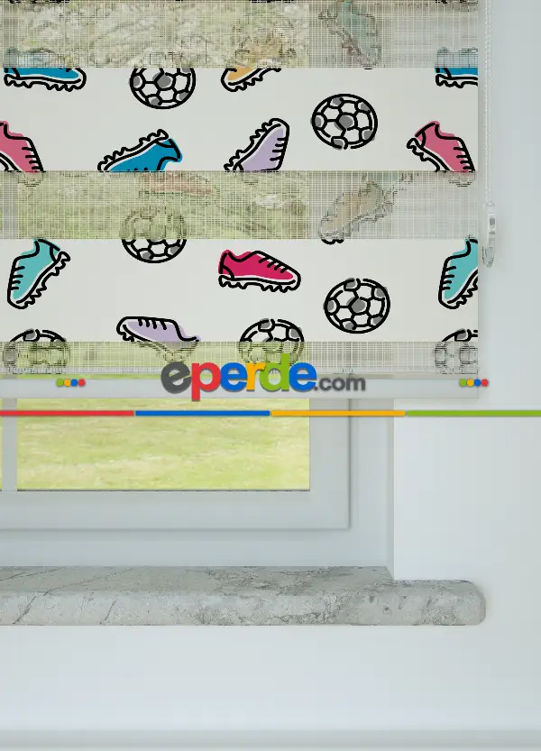 Pembe Lila Krampon Ve Top Desenli Baskılı Zebra Perde