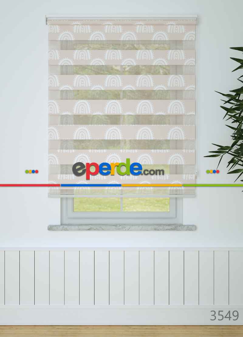 Bebek Odası - Pudra Gökkuşağı Desenli Baskılı Zebra Perde