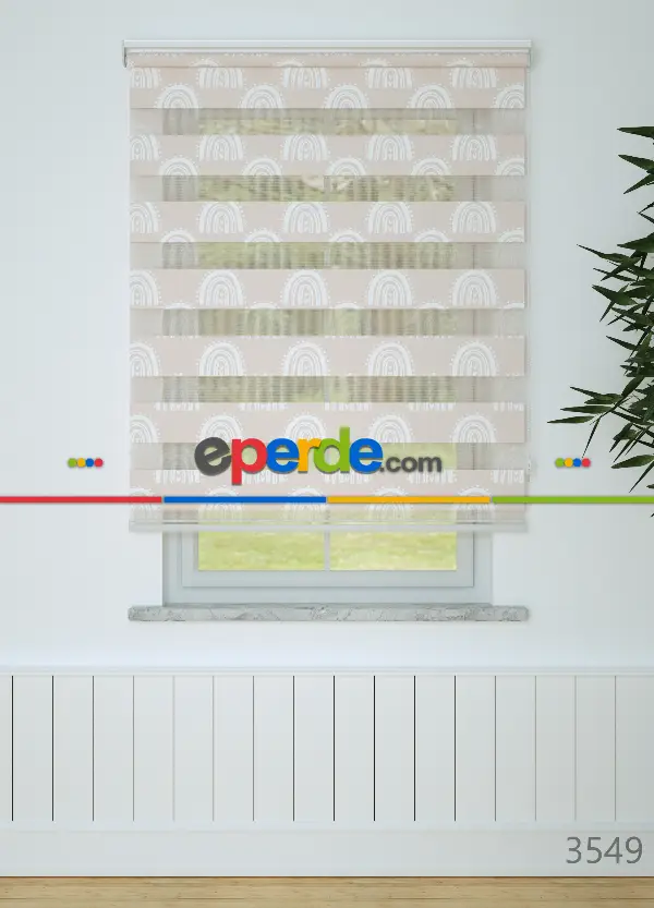 Bebek Odası - Pudra Gökkuşağı Desenli Baskılı Zebra Perde