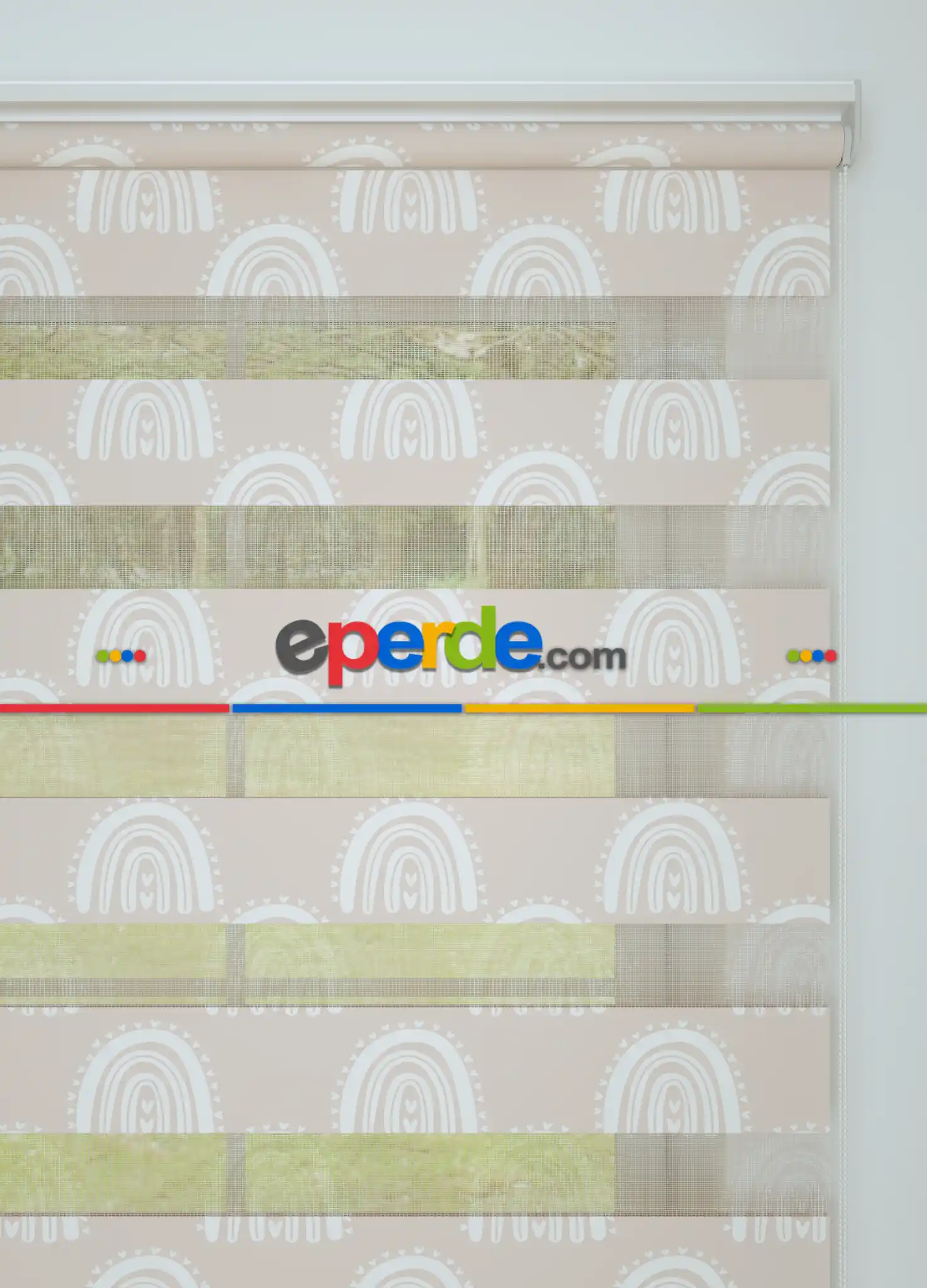 Bebek Odası - Pudra Gökkuşağı Desenli Baskılı Zebra Perde