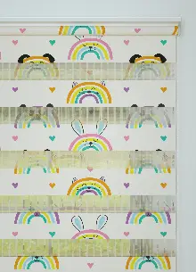 Pembe Turuncu Gökkuşağı Desenli Baskılı Zebra Perde