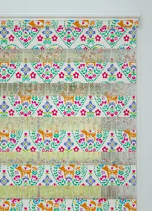 Turuncu Mavi Etnik Kalp Desenli Baskılı Zebra Perde