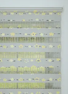 Gri Sarı Yıldız Desenli Baskılı Zebra Perde