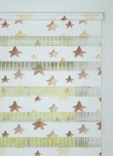 Bebek Odası - Kahverengi Sarı Yıldız Desenli Baskılı Zebra Perde