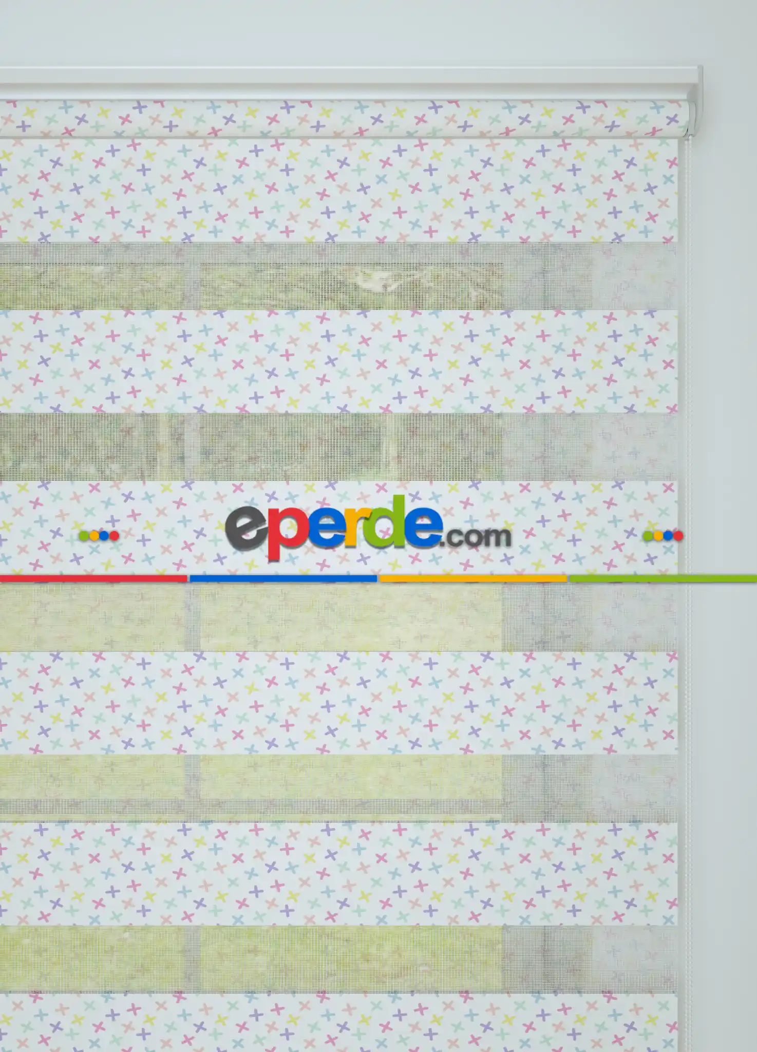 Mavi Mor Artı Ve Çarpı Desenli Baskılı Zebra Perde