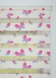 Çocuk Odası - Pembe Mavi Kelebek Desenli Baskılı Zebra Perde