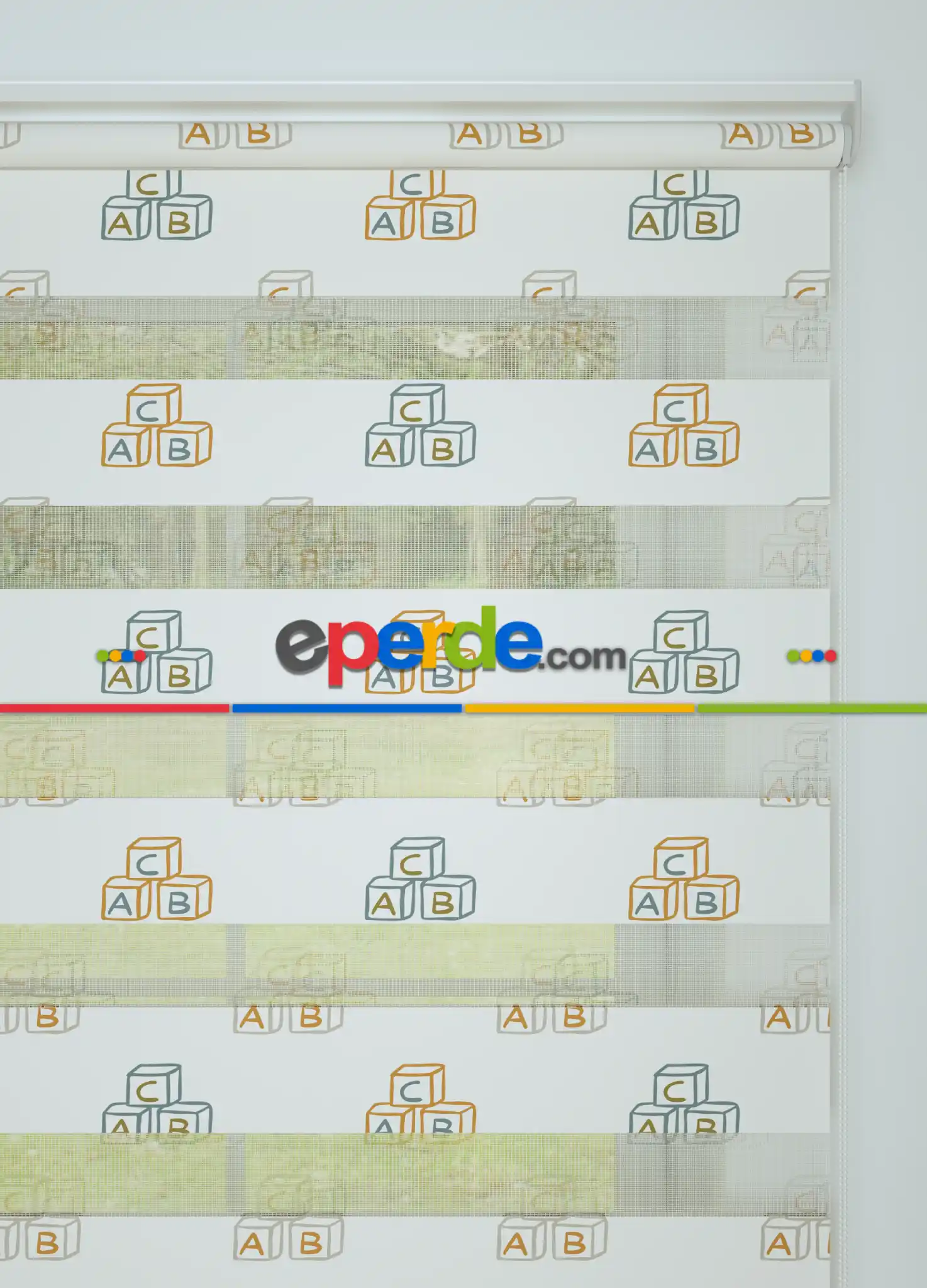 Turuncu Harf Küpü Desenli Baskılı Zebra Perde