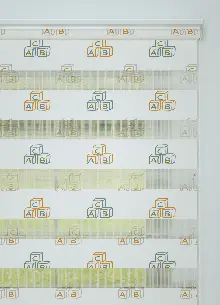 Çocuk Odası - Turuncu Harf Küpü Desenli Baskılı Zebra Perde