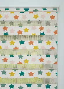 Yeşil Sarı Yıldız Desenli Baskılı Zebra Perde