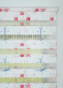 Pembe Mavi Denizci Desenli Baskılı Zebra Perde