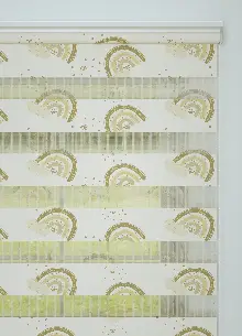 Çocuk Odası - Kahve Sarı Gökkuşağı Desenli Baskılı Zebra Perde