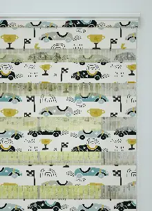 Mavi Sarı Yarış Arabası Desenli Baskılı Zebra Perde