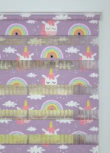 Mor Unicorn Desenli Baskılı Zebra Perde