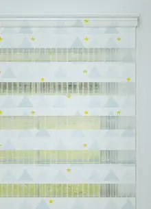 Mavi Dağ Ve Yıldız Desenli Baskılı Zebra Perde