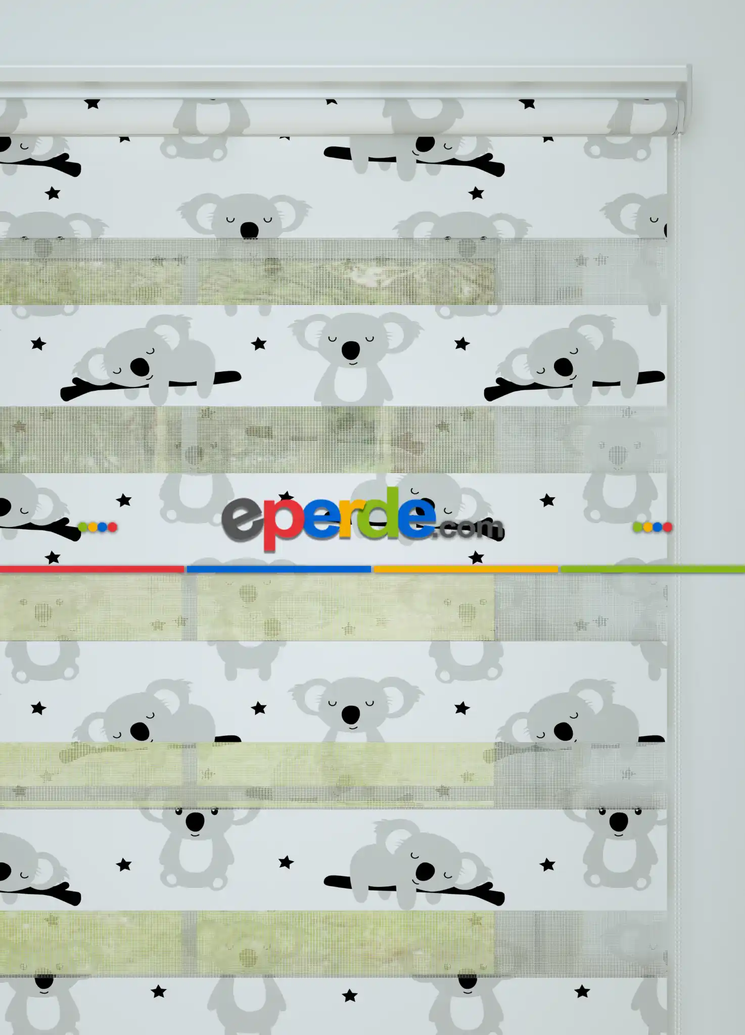 Bebek Odası - Gri Koala Desenli Baskılı Zebra Perde