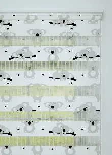 Bebek Odası - Gri Koala Desenli Baskılı Zebra Perde