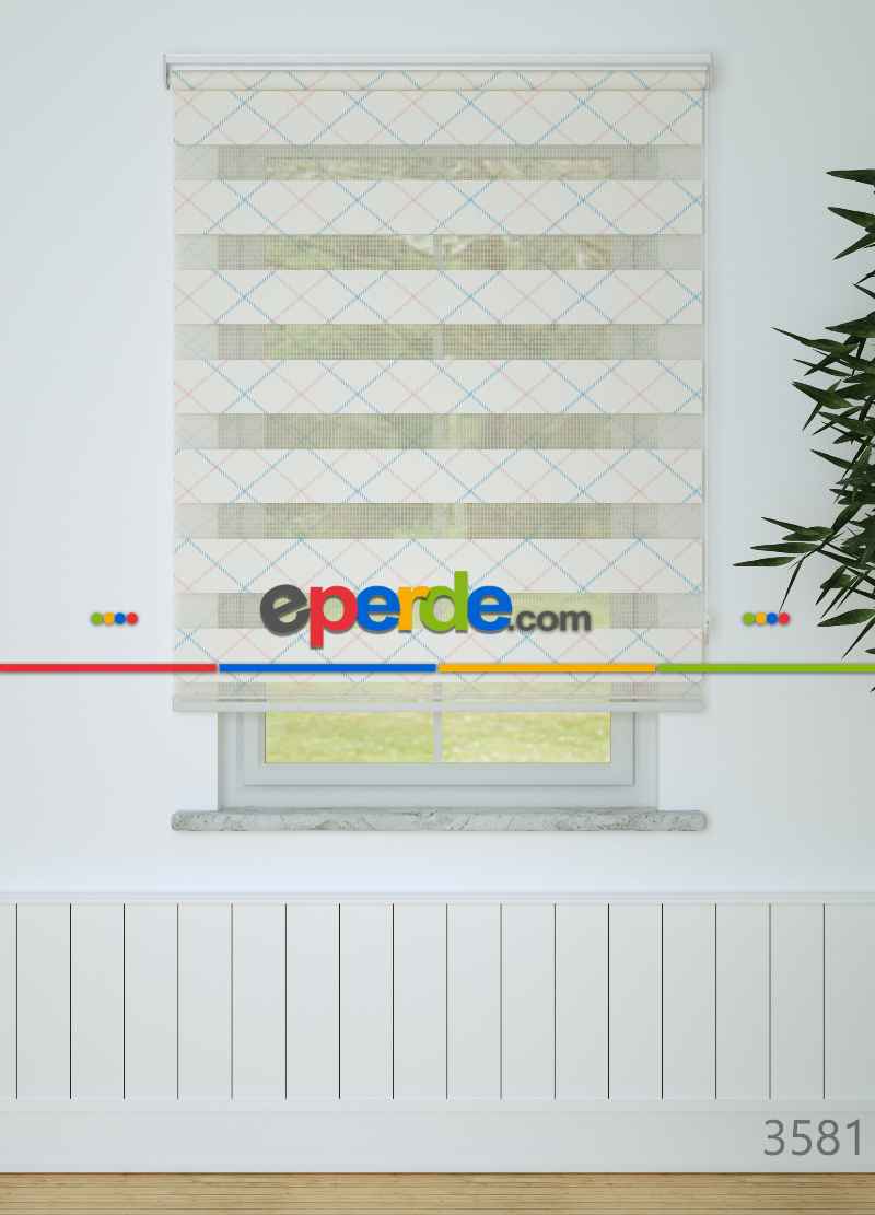 Bebek Odası - Mavi Pembe Baklava Desenli Baskılı Zebra Perde