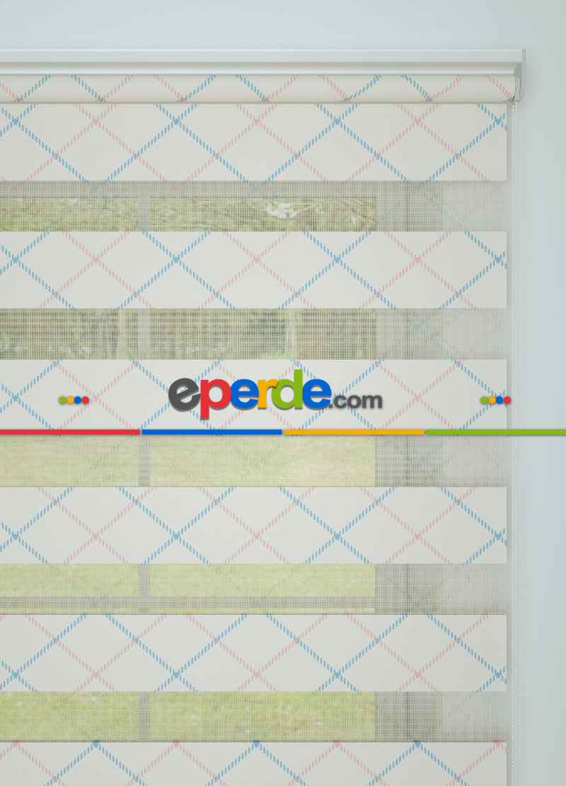 Bebek Odası - Mavi Pembe Baklava Desenli Baskılı Zebra Perde