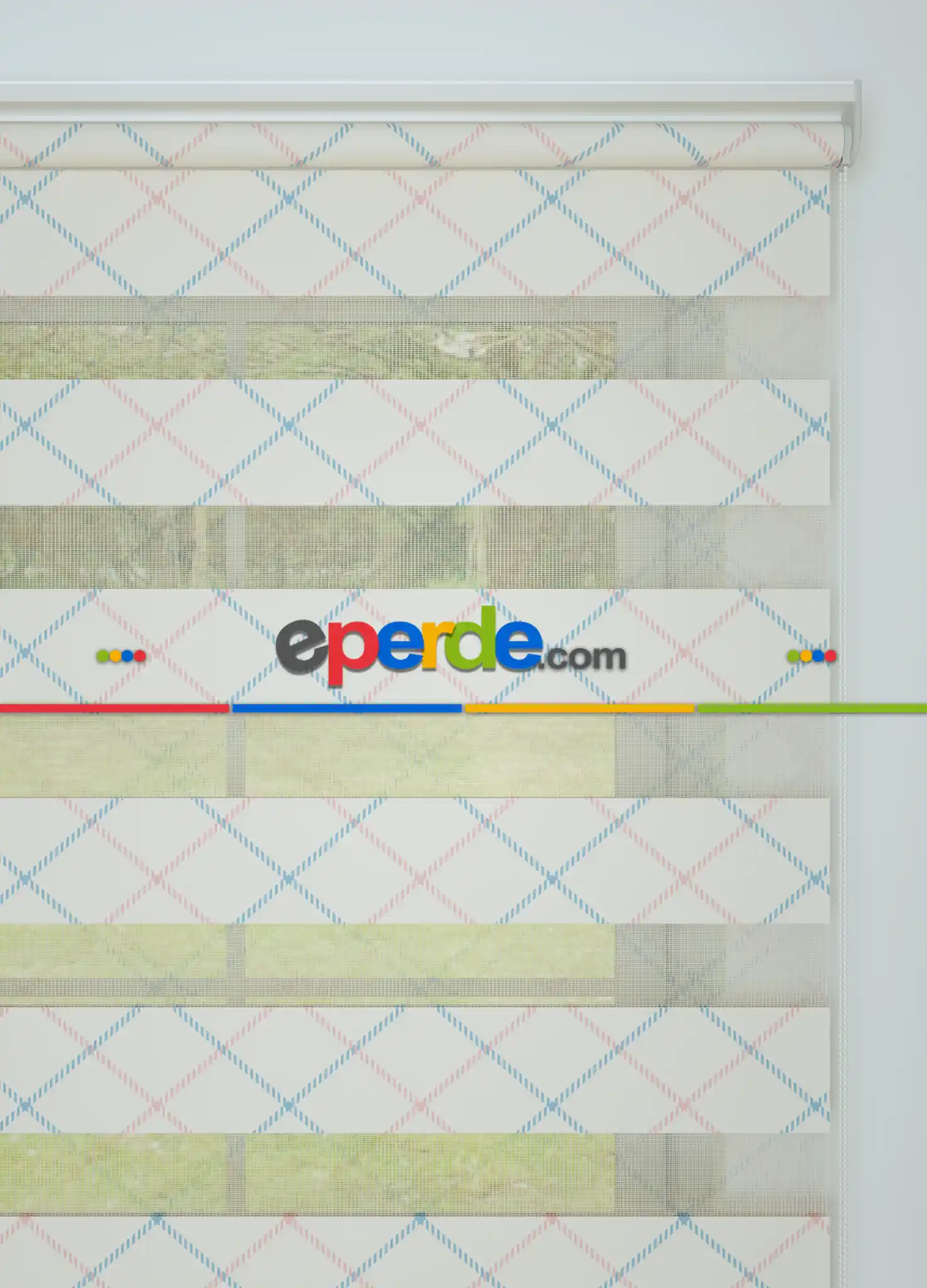 Mavi Pembe Baklava Desenli Baskılı Zebra Perde