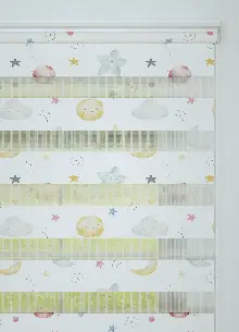 Mavi Sarı Gezegen Ve Yıldız Desenli Baskılı Zebra Perde