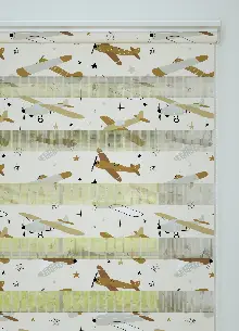 Bebek Odası - Kahverengi Uçak Desenli Baskılı Zebra Perde