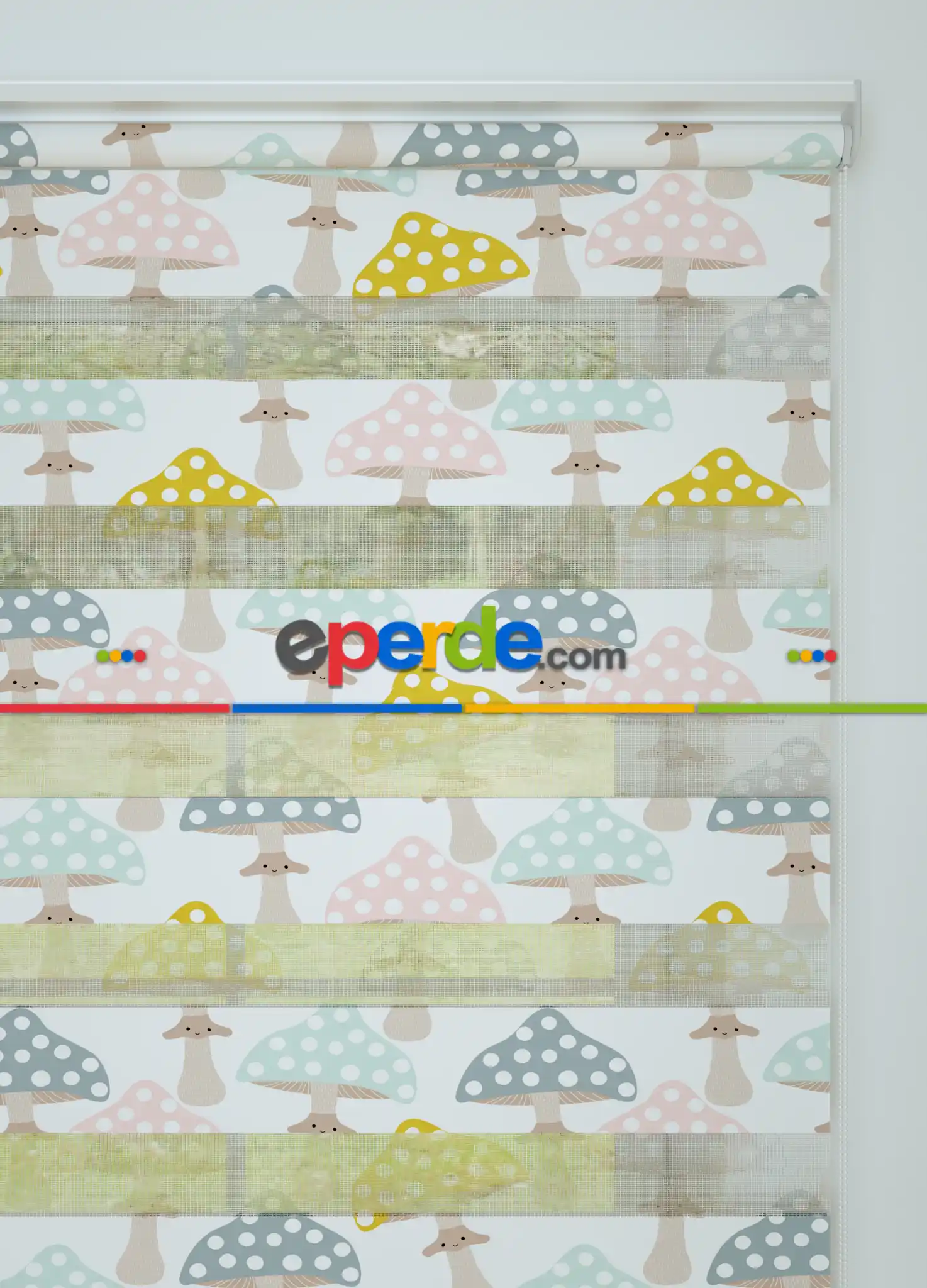 Pembe Sarı Mantar Desenli Baskılı Zebra Perde