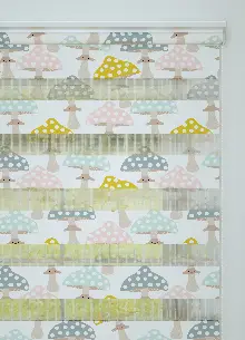 Pembe Sarı Mantar Desenli Baskılı Zebra Perde