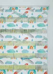 Bebek Odası - Turkuaz Uçak Ve Bulut Desenli Baskılı Zebra Perde