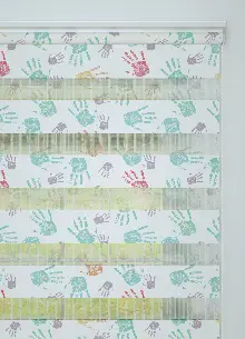 Mor Yeşil El İzi Desenli Baskılı Zebra Perde