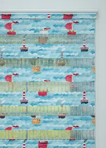 Mavi Denizci Desenli Baskılı Zebra Perde