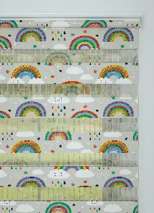 Yeşil Turuncu Gökkuşağı Desenli Baskılı Zebra Perde