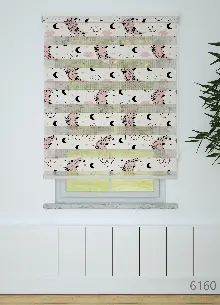 Bebek Odası - Pudra Ay Ve Bulut Desenli Baskılı Zebra Perde