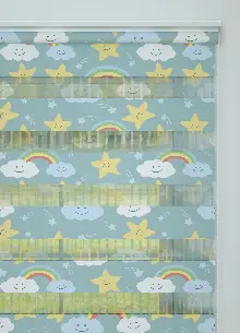 Mavi Bulut Ve Yıldız Desenli Baskılı Zebra Perde