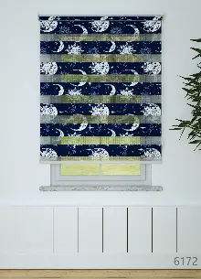 Çocuk Odası - Lacivert Ay Ve Güneş Desenli Baskılı Zebra Perde