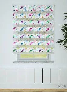 Yeşil Mor Sol Anahtarı Desenli Baskılı Zebra Perde