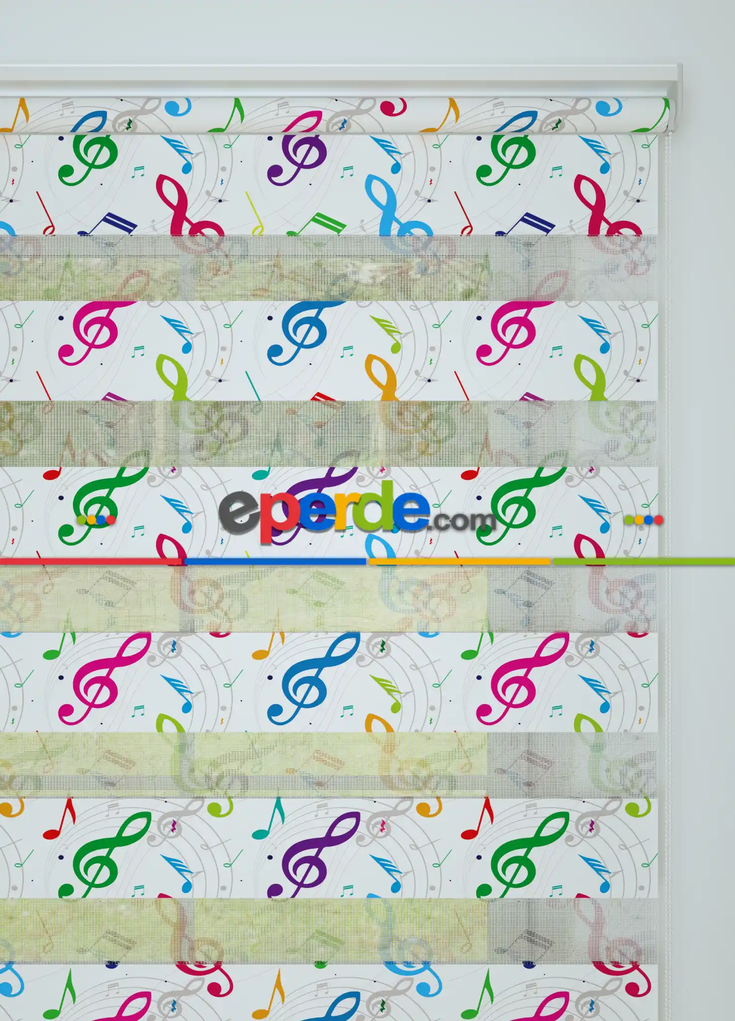 Mor Pembe Sol Anahtarı Desenli Baskılı Zebra Perde