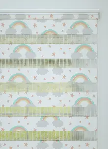 Somon Mint Gökkuşağı Ve Yıldız Desenli Baskılı Zebra Perde