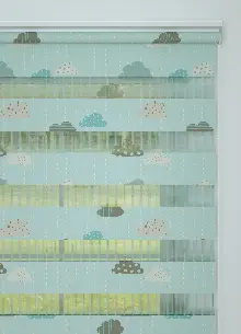 Bebek Odası - Mint Bulut Desenli Baskılı Zebra Perde