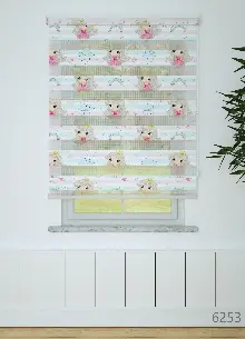 Çocuk Odası - Mavi Pembe Kız Çocuk Desenli Baskılı Zebra Perde