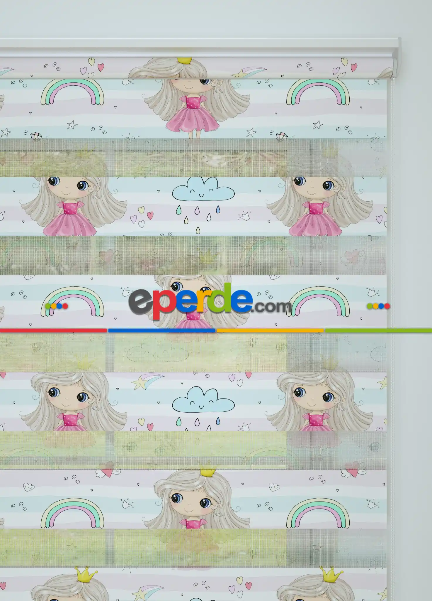 Pembe Mint Kız Çocuk Desenli Baskılı Zebra Perde