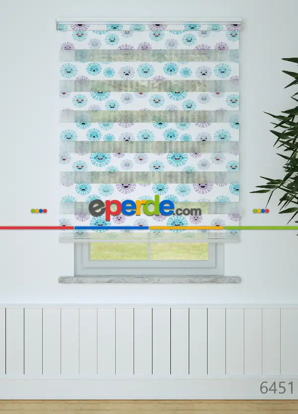 Mor Mavi Kar Tanesi Desenli Baskılı Zebra Perde